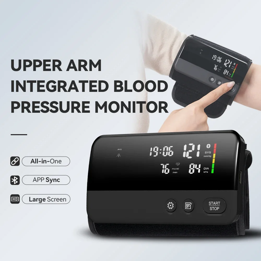 Monitor de Pressão Arterial Tipo Braçadeira com Bluetooth, Memória Dupla 99x2, Display LED, Bateria Recarregável e Medição Precisa com Um Clique