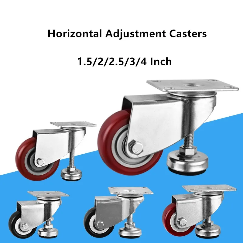 

1 Pc 1.5"/2"/2.5"/3"/4" Horizontally Adjustable PVC Casters Universal Wheels with Foot Cups for Cabinet Equipment Machinery