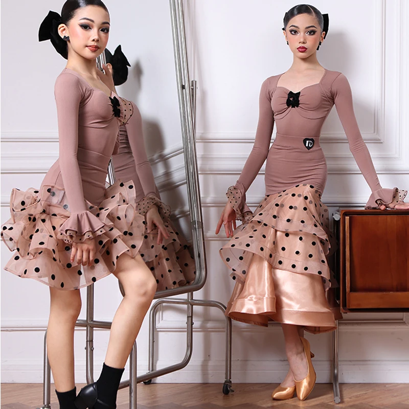 

Children National Standard Ballroom Dance Competition Costume Girls Professional Latin Dancing Dresses Stage Performance Wear