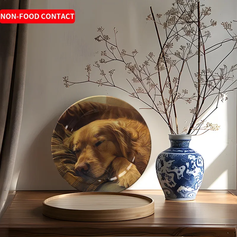 1pcCute Dog Ceramic Decorative Plate Home Decor Living Room Bedroom Ornament Non-Food Contact Art Dish Gift IdeaFor home,