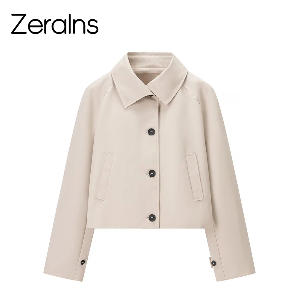 ZERAINS Herbst neue Damenbekleidung Design Sinn modische hohe Kragen Stil Revers langärmelige kurze Windjacke