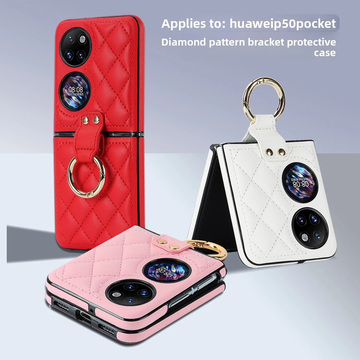 

For Huawei p50 Pocket S For Huawei Pocket 2 Luxury Soft PU Leather Hybrid Hard PC Shell Protective Phone Case with Ring Holder