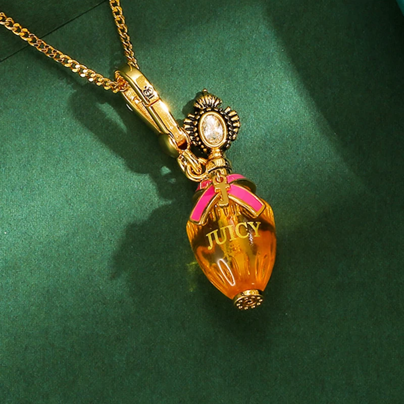 

1Pc Exquisite Pink Bow-embellished Rhinestone Letter Perfume Bottle Pendant,Printed Pendant Necklace,Jewelry Keychain Christmas