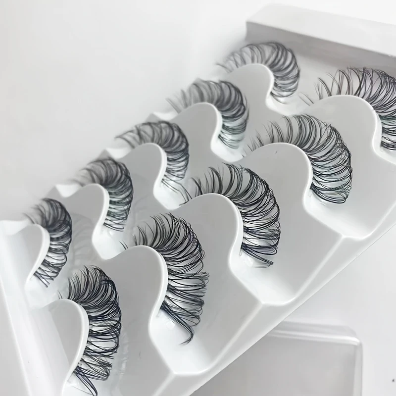 透明な茎のふわふわでカールしたDHストライプまつげ -5ペア、それは目をより生き生きとさせるクロス厚まつげです