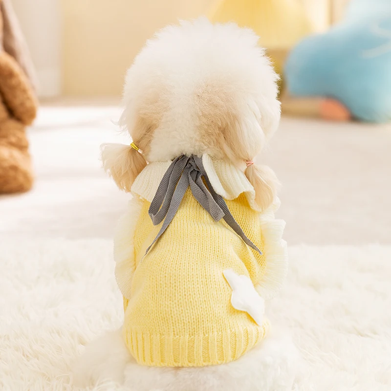 Dog Clothes Sweater Autumn Winter Pet Coat Teddy Than Bear Chenery Cat Cat Small Dog Five-pointed Wool Skirt Cute Puppy Princess