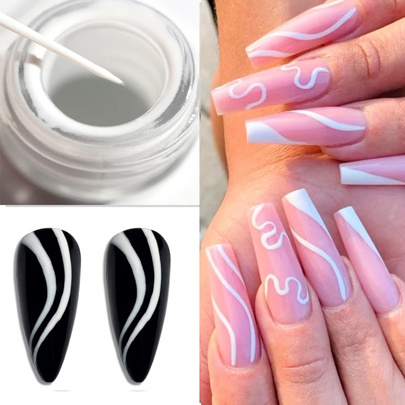 5ml Black/White Line Nail Art Gel Polish 10ml High-density French Line Nail Gel Ultra-fine Black White Manicure Line Uv Gel