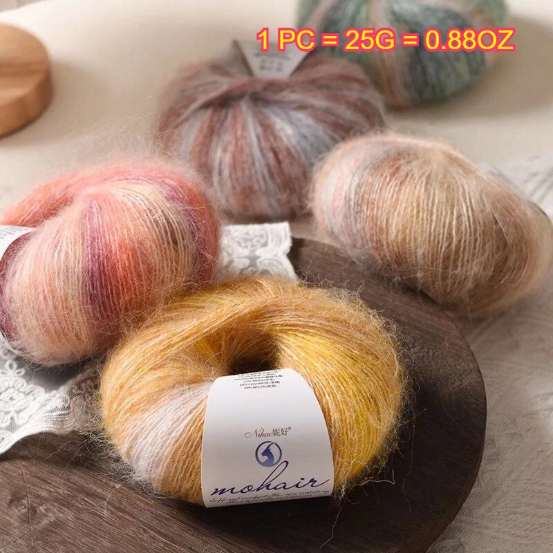 1PC 25g Gradient Mohair Yarn Wool Yarn For Sweater Hats Bag Doll Scarves DIY Handmade Craft Warm Soft Baby Crochet Knitting Yarn