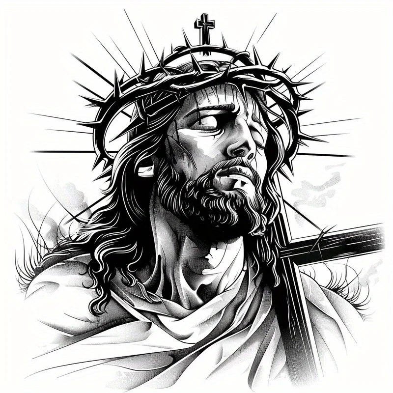 Black & White Jesus Cross Waterproof PVC Sticker, Religious Decal for Helmet, Motorcycle, Car, Laptop and Window Decor