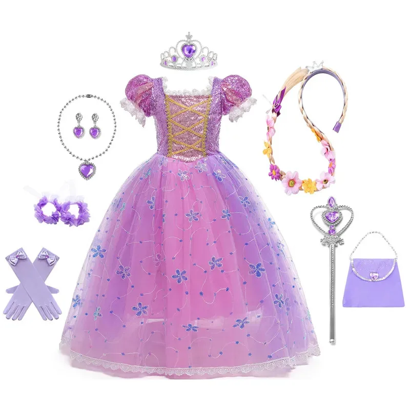 

HXCMall Toddler Little Girls Purple Princess Rapunzel Birthday Party Cosplay Halloween Dress Girls Holiday Dress