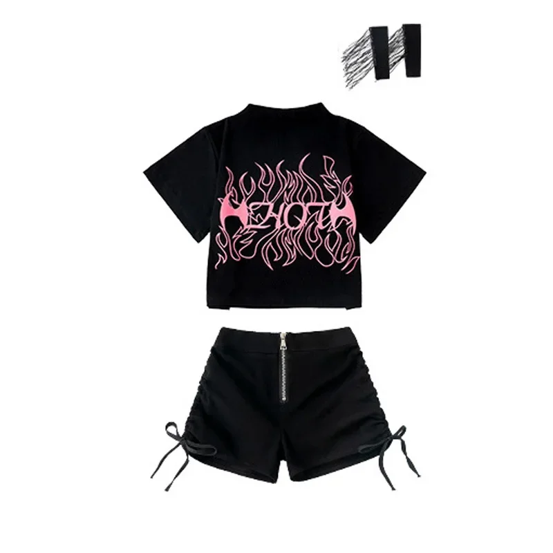 Mädchen Kpop Jazz Dance Kostüm Schwarz Tops Hip Hop Shorts Rock Outfits Kinder Performance Kleidung Konzert Bühne Tragen