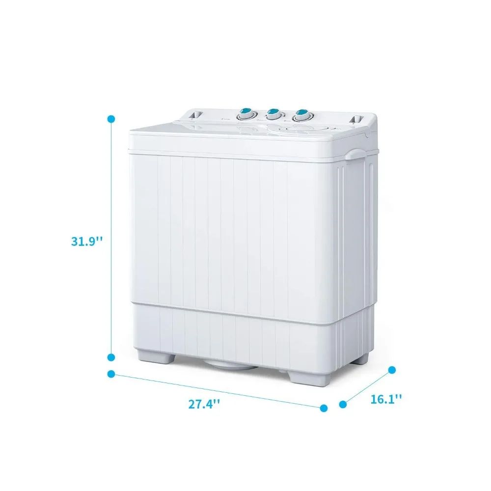 Compact Twin Tub Máquina de lavar portátil, mini lavadora, bomba de drenagem embutida, lavadora semi-automática, novo, 18 libras, 8 libras, 2024