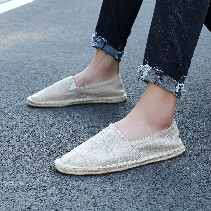 Lightweight Driving Shoes Large Size Straw Woven Linen Canvas Shoe Comfortable Lazy Shoes Casual Men Formal Wedding Party Flats