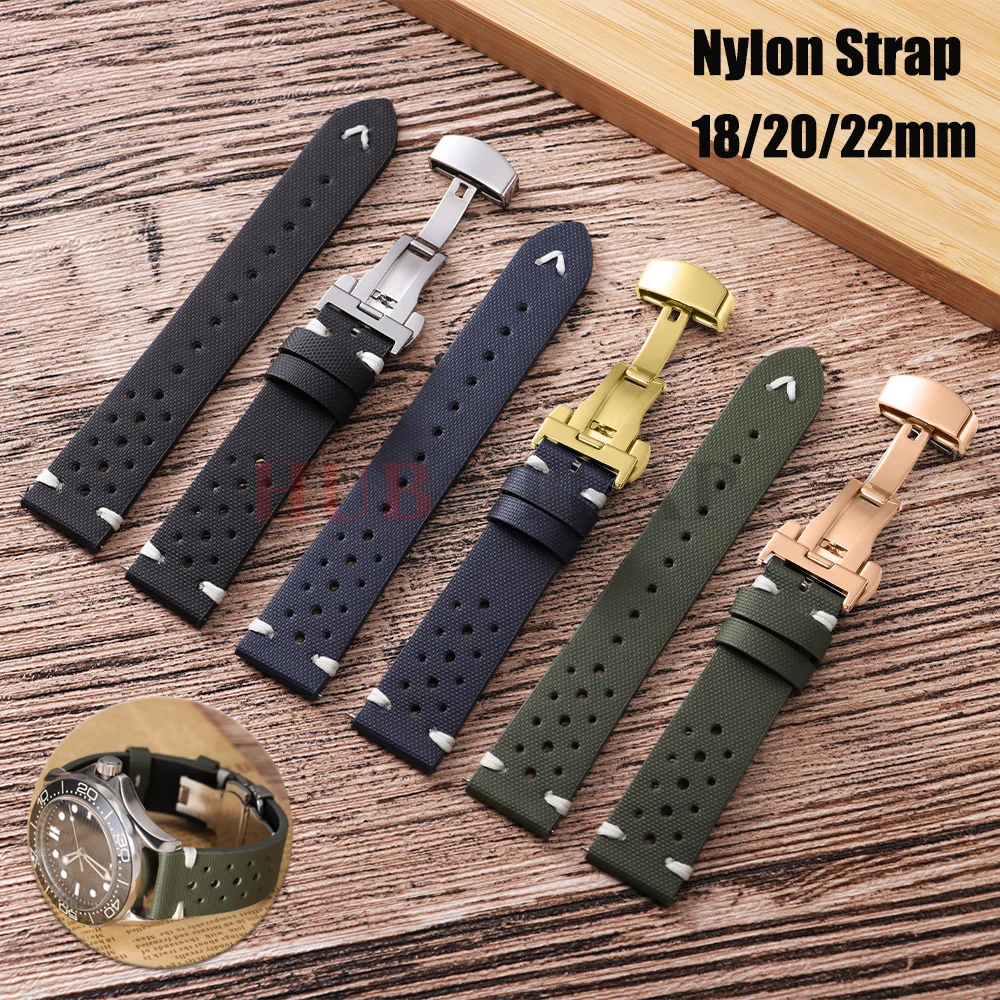 Premium Nylon Sailcloth Watch Strap 18mm 20mm 22mm Rally Racing Band Quick Release Perforated Breathable Watchband for Men Women