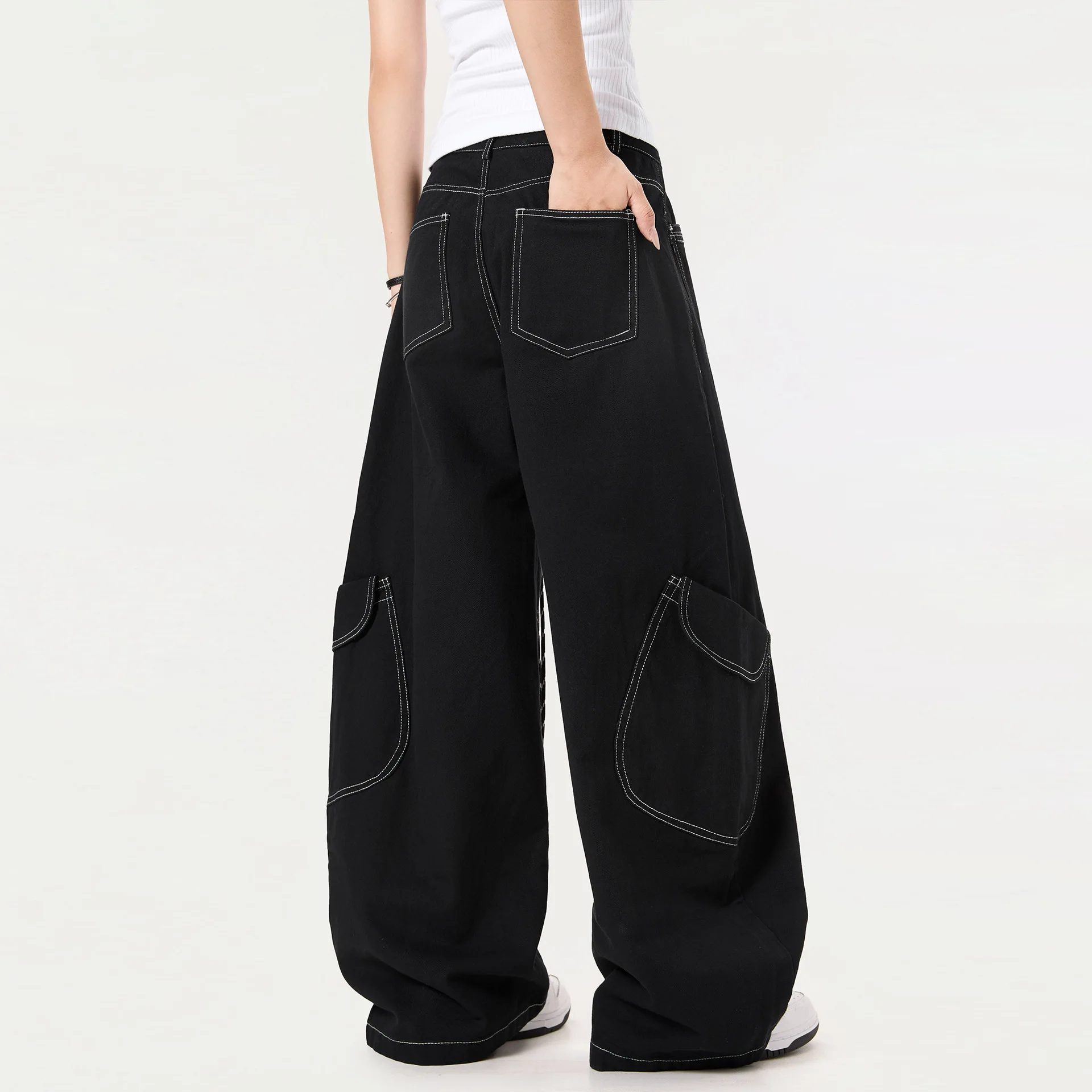 OR FL American Curved Knife Retro 100 Cotton Women Jeans Street Dance Jazz Wide Leg Baggy Slacks Women's Staraight Y2k Pants