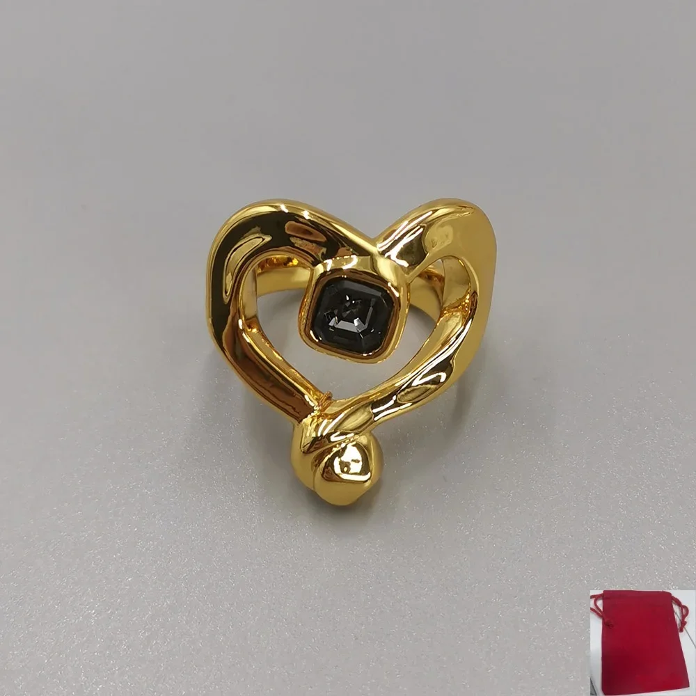 2026 Spain Exquisite Spicy Girl Wind Gold Silver Heart Shaped Grey Crystal Ring Jewelry Accessories Birthday Gift 3