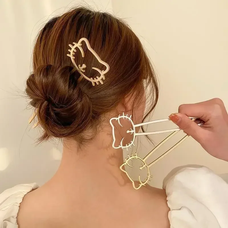 

Cute Cat Frosted Metal U-shaped Hairpin Girl Versatile Fashion Hairpins Women Elegant Daily Ball Head Lazy Headwear Accessories