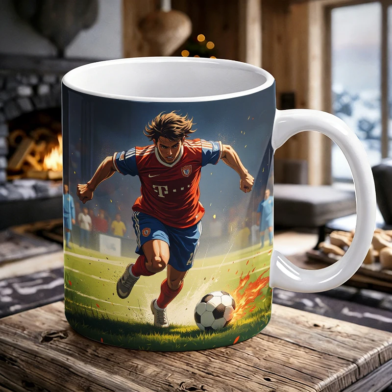 

Soccer Player in Action Dynamic Kicking Scene Mug with a bottle opener function of 2026 Major Football Event