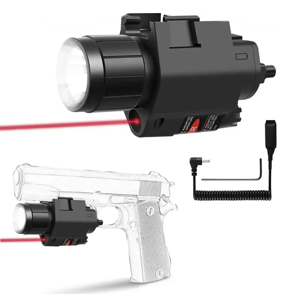 Tactical LED Flashlight Combo Red Dot La-ser Sight Pistol 3 Modes Gun Light for Outdoor Shoting Fit 20mm Rail
