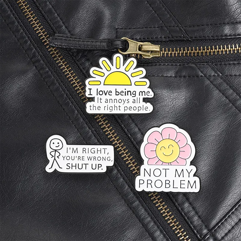 Not My Problem Floral Smiley Enamel Pin Sarcastic Relaxed Brooch for Introverts and Stress Free Daily Wear Style
