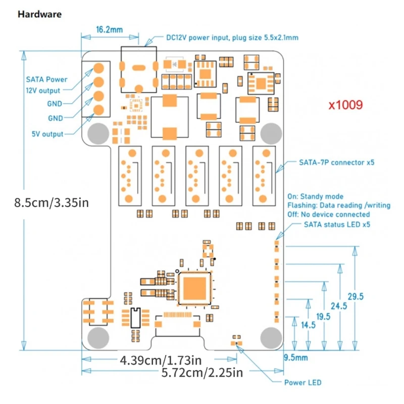 X1009 5 Port PCIE to SATA3.0 Expansion Board For RPI 5 5B For High Capacity Dropship