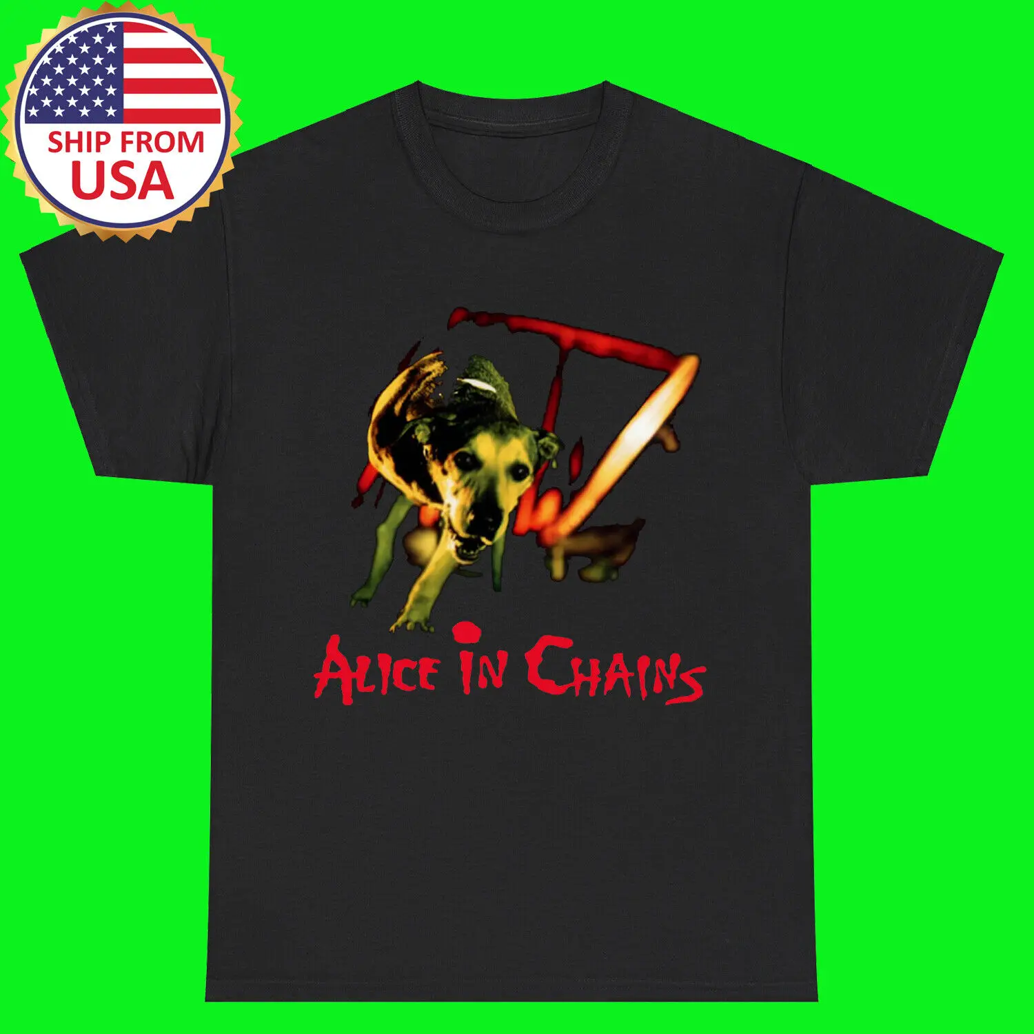 Alice in Chains Dog Black T-Shirt Size S - 5XL