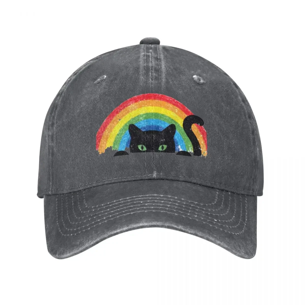 

Black cat rainbow Baseball Cap Golf Hat Vintage summer hat Women Beach Fashion Men's