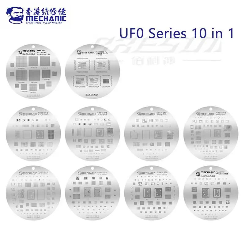 Mechanic 10 in 1 UFO Series High Temperature Resistance Quare Round Hole BGA Reballing Steel Stencil for iPhone 8-16 Series tool