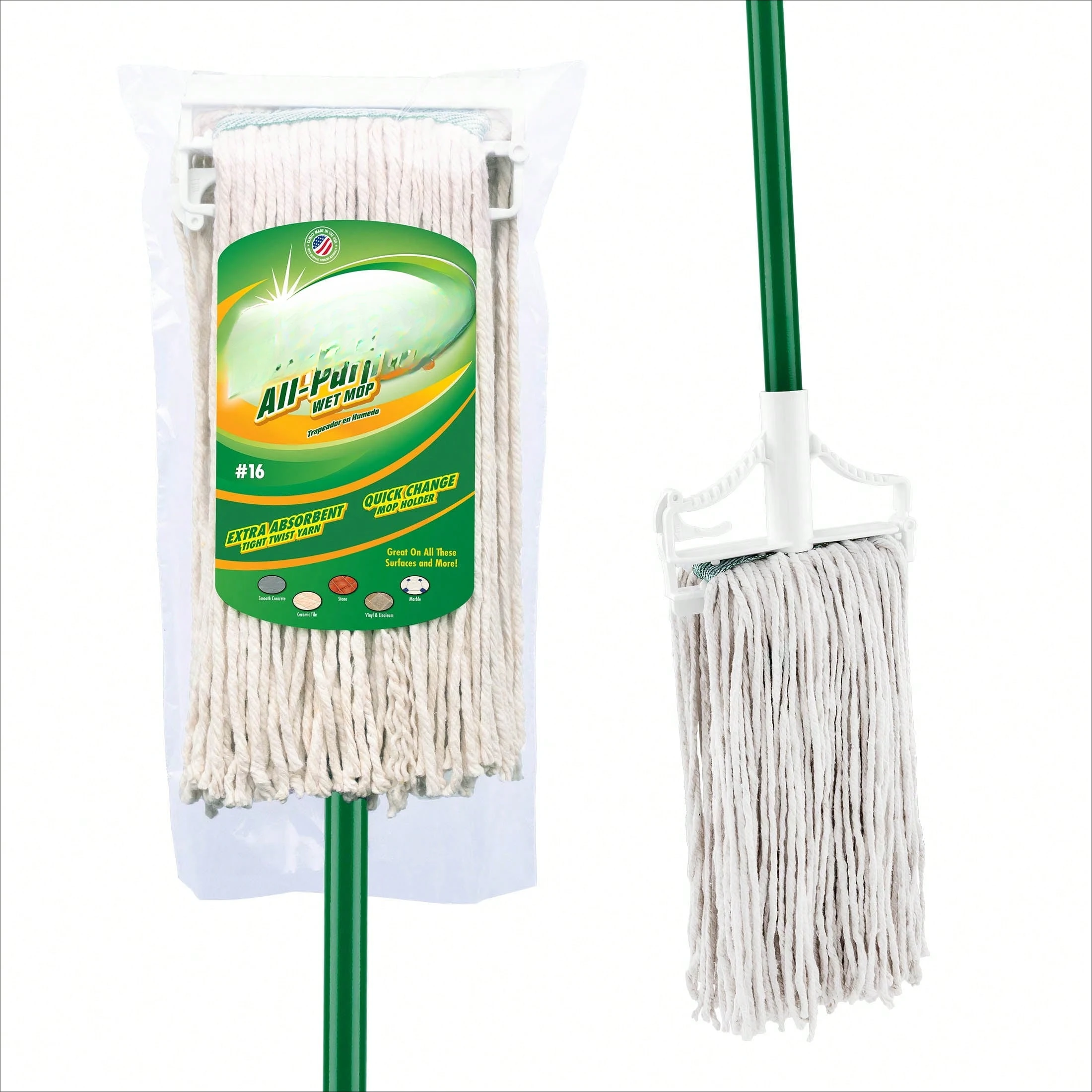 手頃な価格のクリーニングオプションのための1.25インチヘッドの綿混ウェットモップ