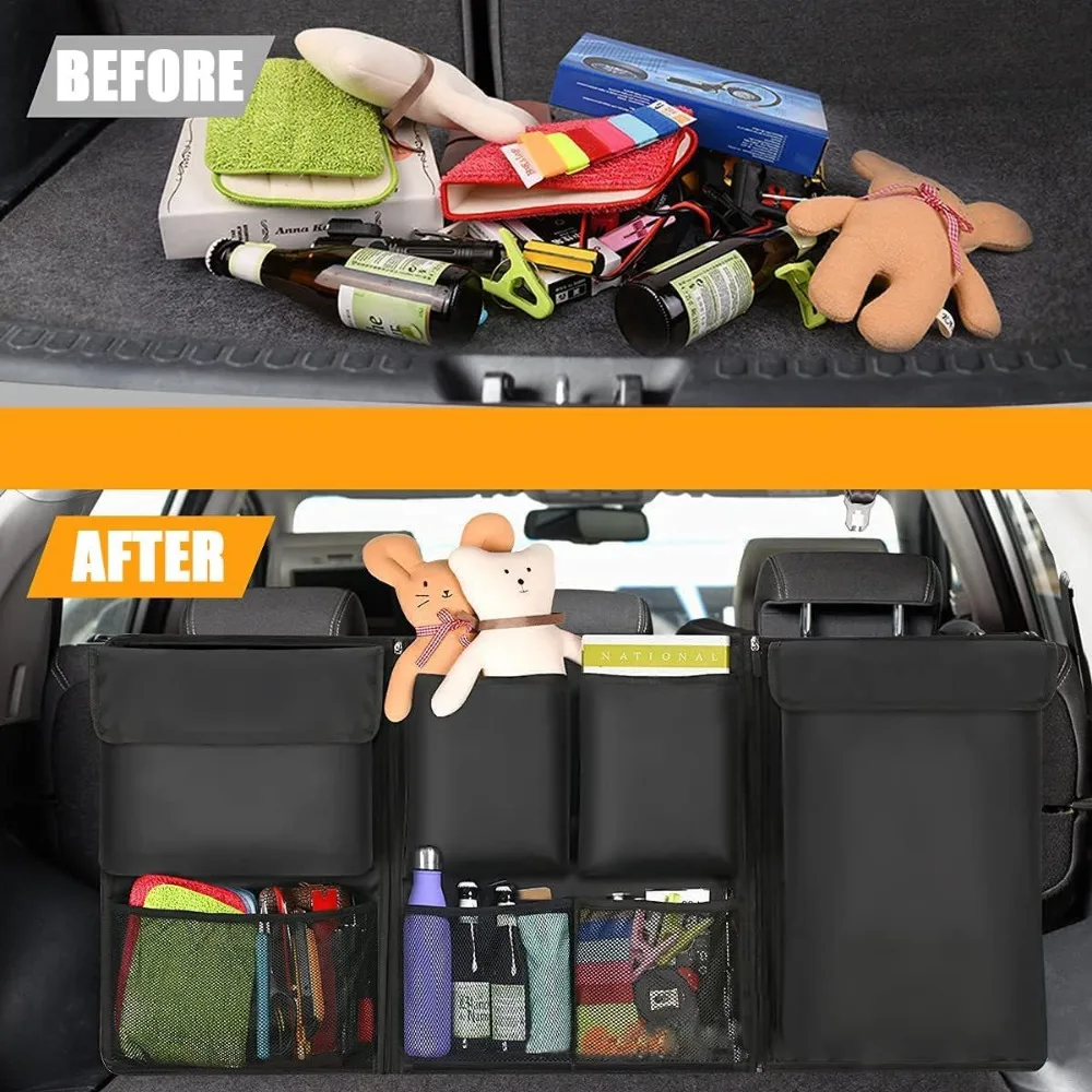 Органайзер в багажник автомобиля, подвесная грузовая сумка с большими карманами, съемная спинка сиденья на молнии с крышками, оснащенная эластичной отделкой.