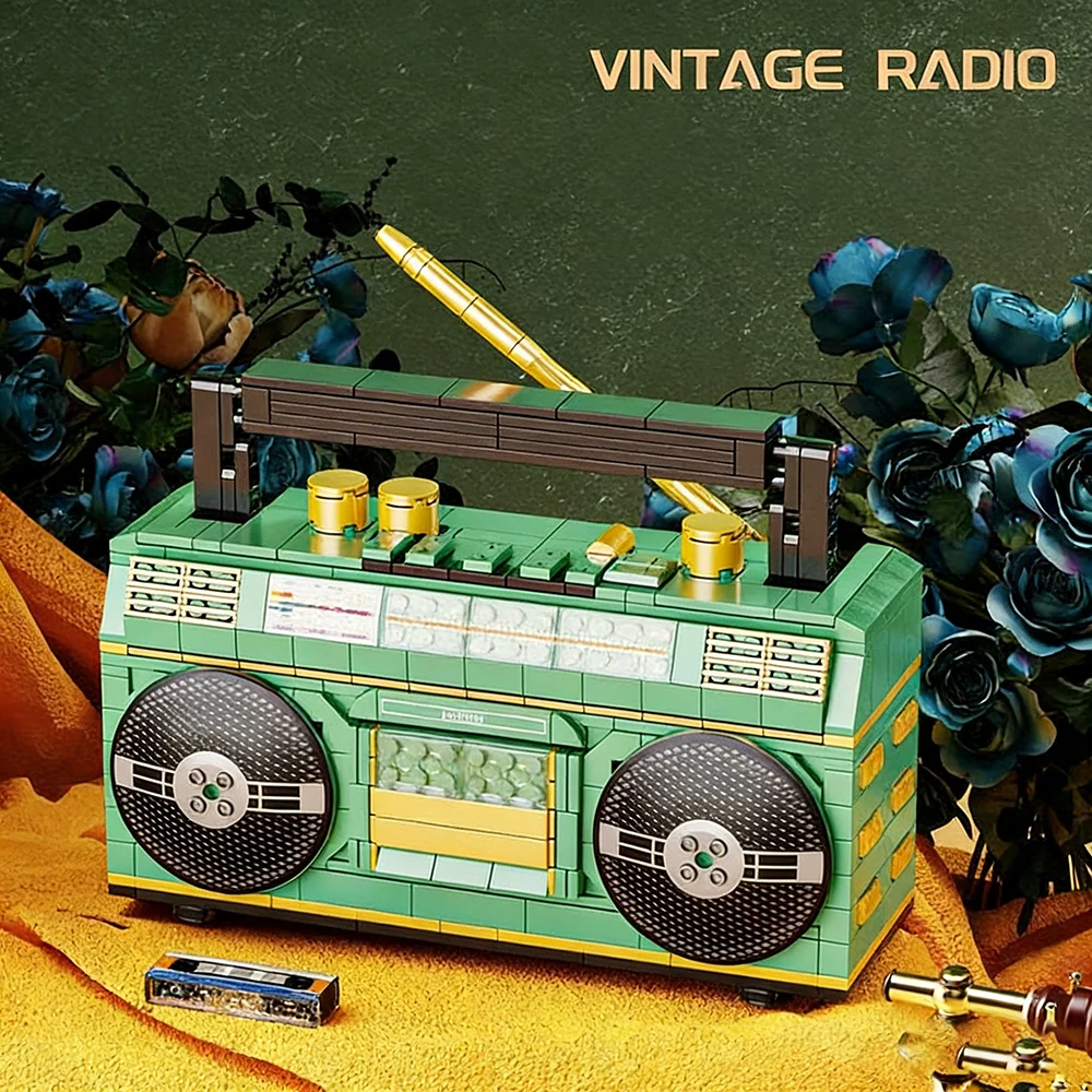 781PCS Retro Radio Building Blocks Set Vintage Music Player DIY Model Bricks Compatible Desktop Ornament Gift Toy Adults Kids