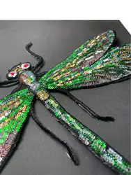 1 Piece Green Sequined Dragonfly Design Patch Fashion Shining Iron On Patch for Clothing DIY Accessories