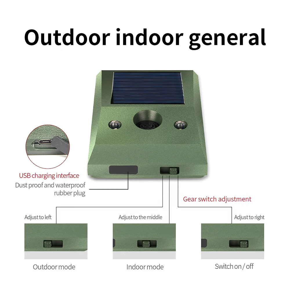 Ultrasonic Animal Repeller Solar Powered USB Rechargeable Battery Bird Cat Dog Bat Mouse Pest Repellent Animal Warning Scarer