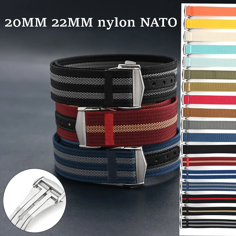 Bracelet de montre en Nylon avec fermoir pliant, 20mm 22mm, pour SwatchxOmega Seamaster MoonSwatch Seiko, Bracelet de montre en toile de Sport