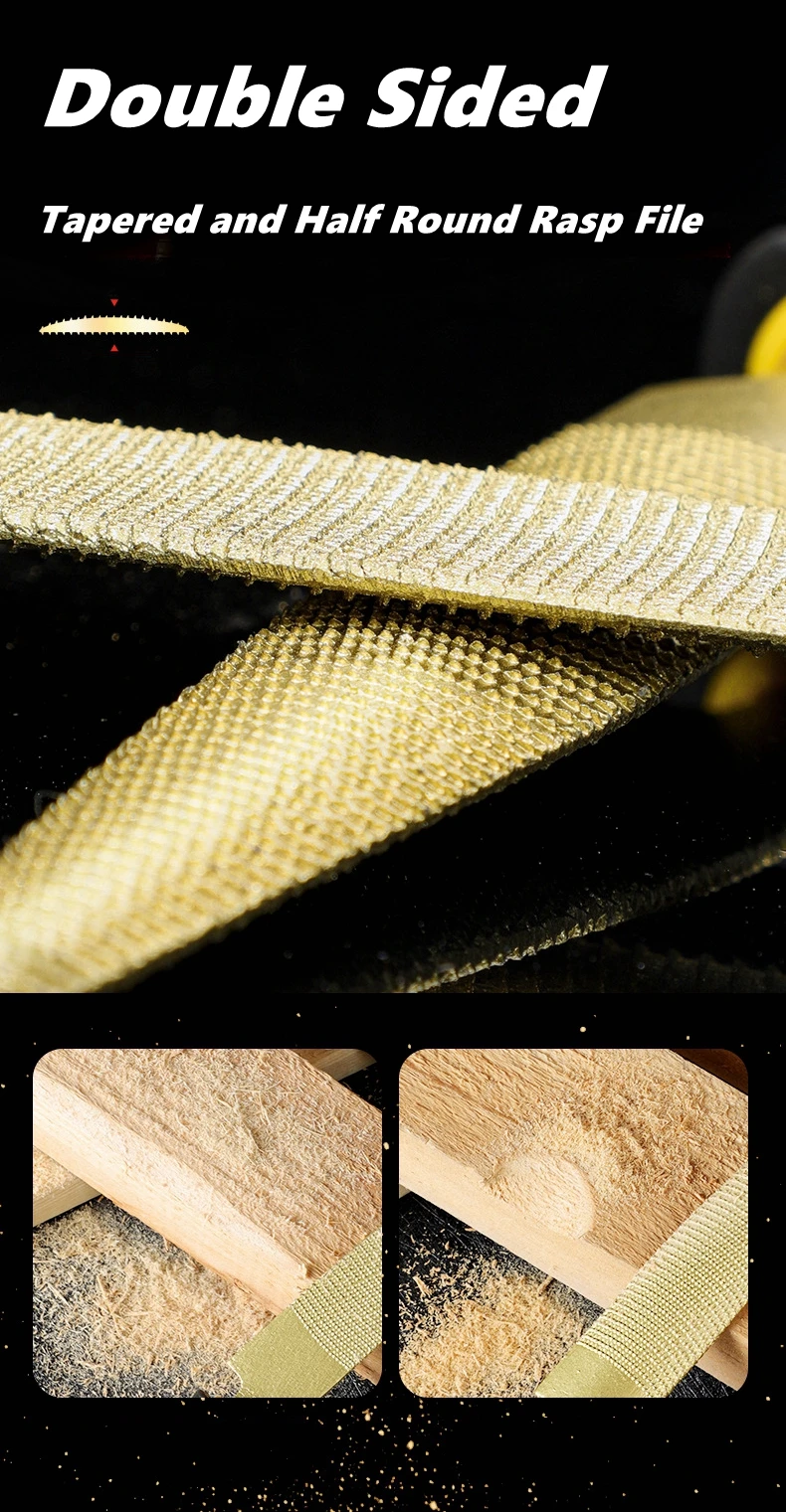 High Carbon Steel Golden Wood Rasp,Double Side Tapered and Half Round Rasp File,4/6/8/10/12inch for Woodworking/Carving/Sharping