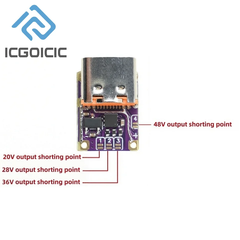 PD3.0 PD3.1 QC3.0 Deceiver Snellaadmodule DC 5/9/12/15/20/28/36/48V Spanningstrigger PD naar DC Type C Interface