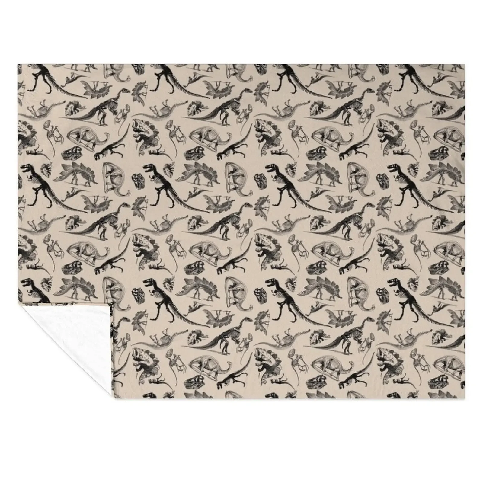 

Vintage Museum Dinosaurs and Skeletons Black and Cream Throw Blanket Flannels Beautifuls Luxury Thicken Fashion Sofas Blankets
