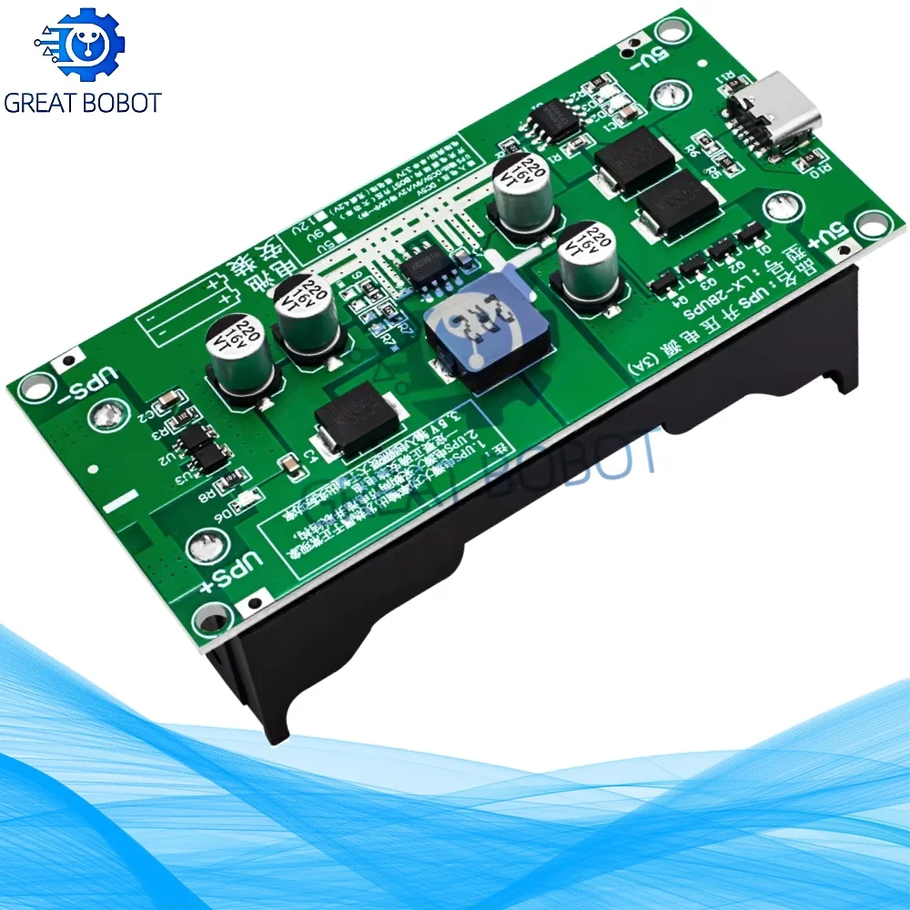 Type-C 15W 3A Step-Up Charging Module for 18650 Battery with 5V/9V/12V Fast Charge Output and UPS Function