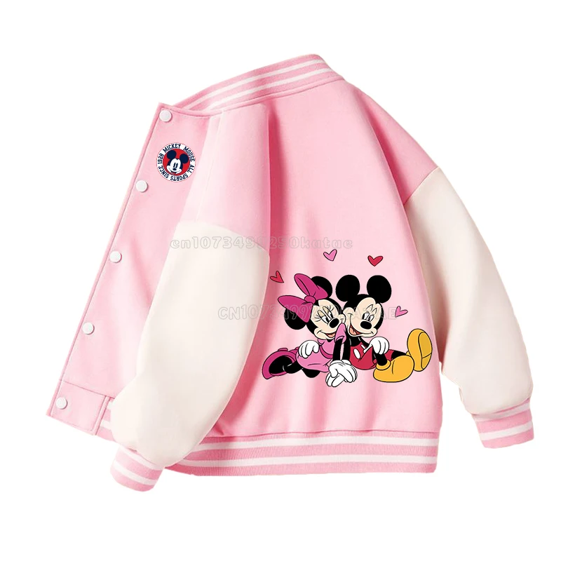 Mickey Minnie Mouse Baseball Jacket Unisex Lovers Jacket Disney Cartoon Printed Coat Couple Streetwear Women Autunm Outerwear