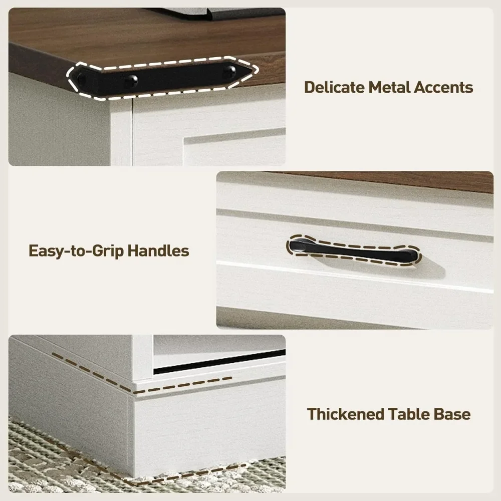 47" Farmhouse Coffee Table with Storage and Sliding Barn Doors, Large Rustic Center Table with 2 Drawers & Open Compartments