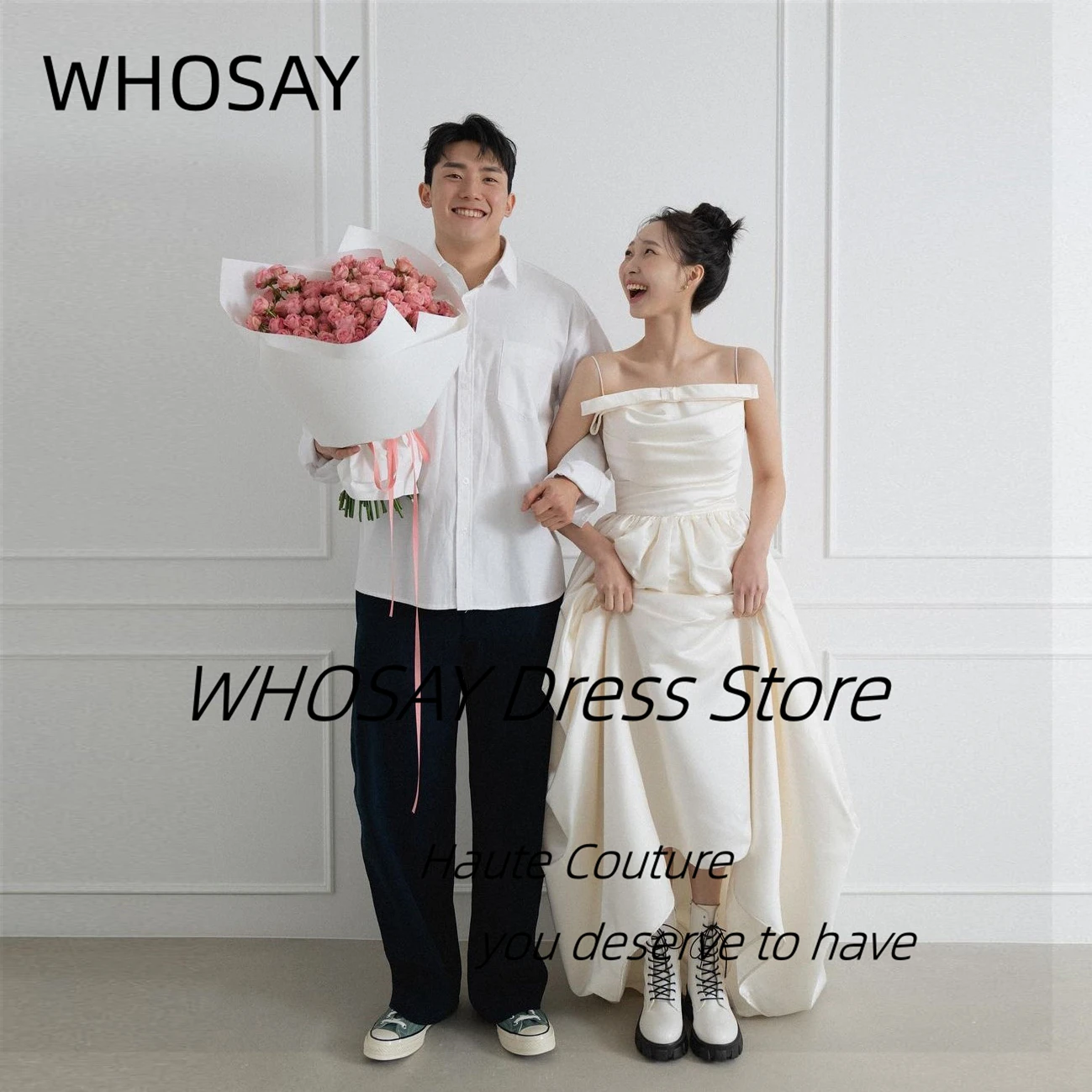 WHOSAY Korea Wedding Dresses 2024 Spaghetti Strapless Bridal Gowns Ruched A Line Vestidos Des Noches Formal Party Dress