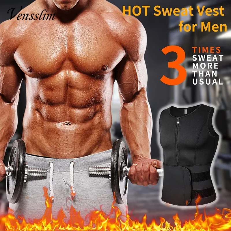 Men Waist Trainer Slimming Vest Sauna Sweat Compression Workout Shirts Fat Burner Stomach Slim Body Shaper Weight Loss Suit