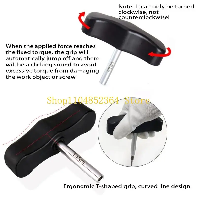 

652F Fixed Torque Wrench with T-Handle 6/7/8/9/10/11/12/13/14Nm Preset Torque Tool Used for Standard 1/4" Bits Durable