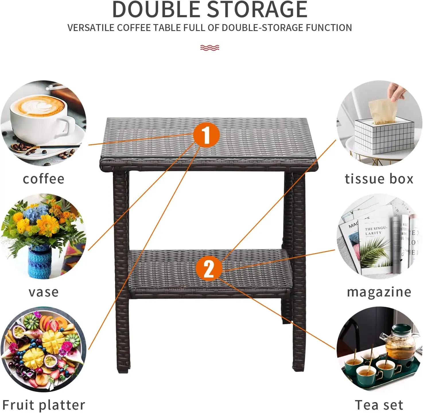 [Livraison gratuite! ] Chaise à bascule d'extérieur 3 pièces chaises de porche PE osier Patio Bistro ensemble ensembles de meubles en rotin marron avec café Ta