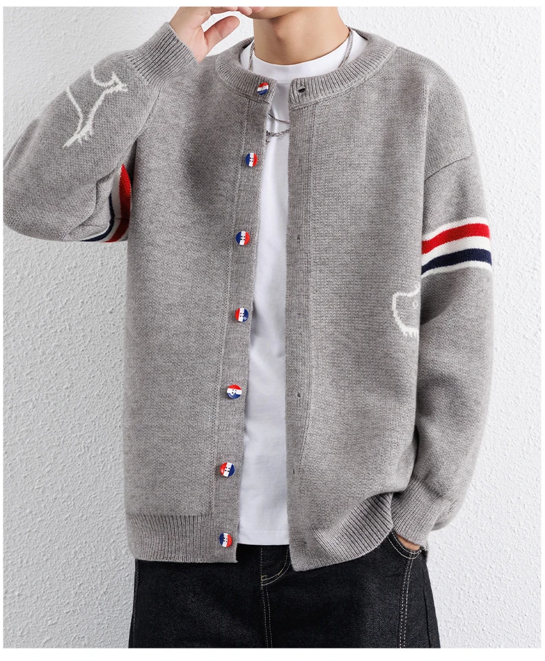 Designer Marke Pullover offenes Hemd Männer Frühjahr Herbst neue Trend Persönlichkeit Farbe Knopf Design Paar Koreanische Version Freizeit Warm Komfort Rundhalsstrickjacke – Detail 5