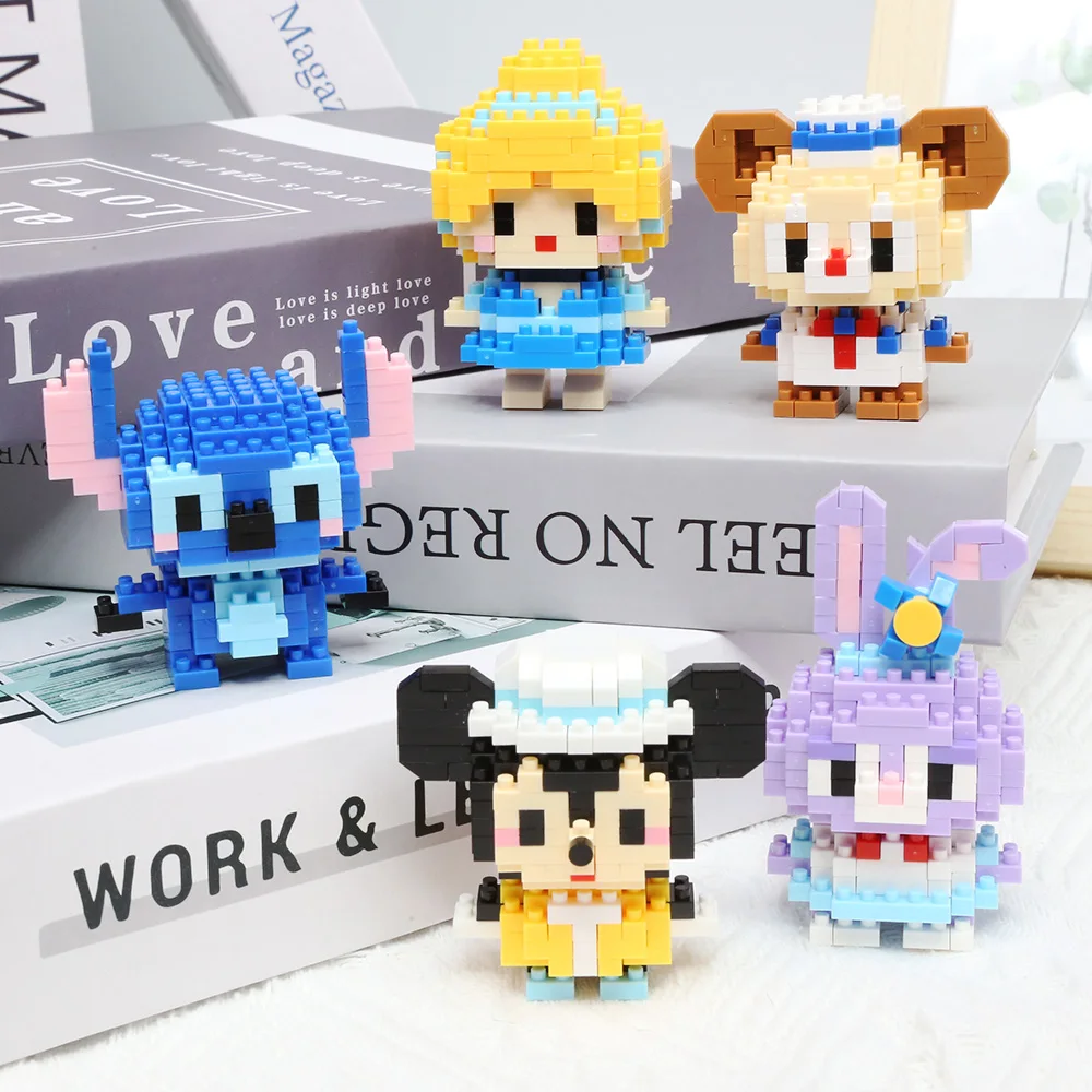 Disney Anime Princess Building Blocks Stitch Mickey Mouse mini Action toy Figures Blocks Toys Bricks Assemble Toys Kids Gifts