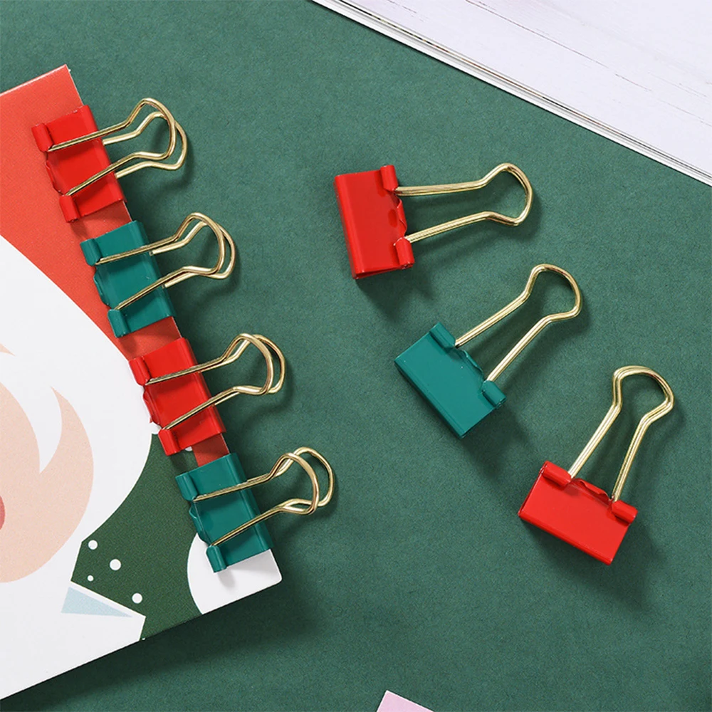 14pcs Christmas Theme Binder Clip Red&Green Color Student Stationery