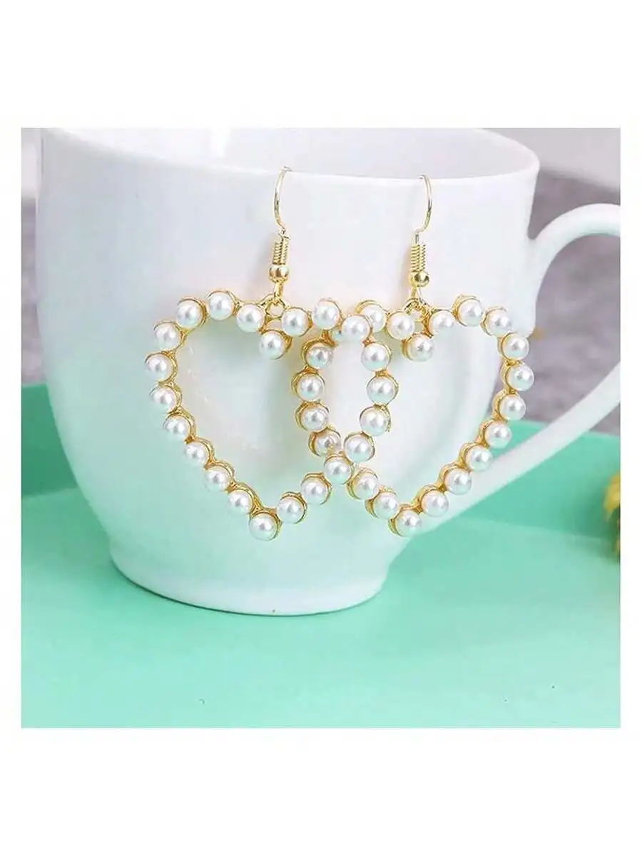 

Pearl Heart Dangle Earrings For Women White Pearl Heart Shape Fashion Jewelry Bridal Wedding Gift