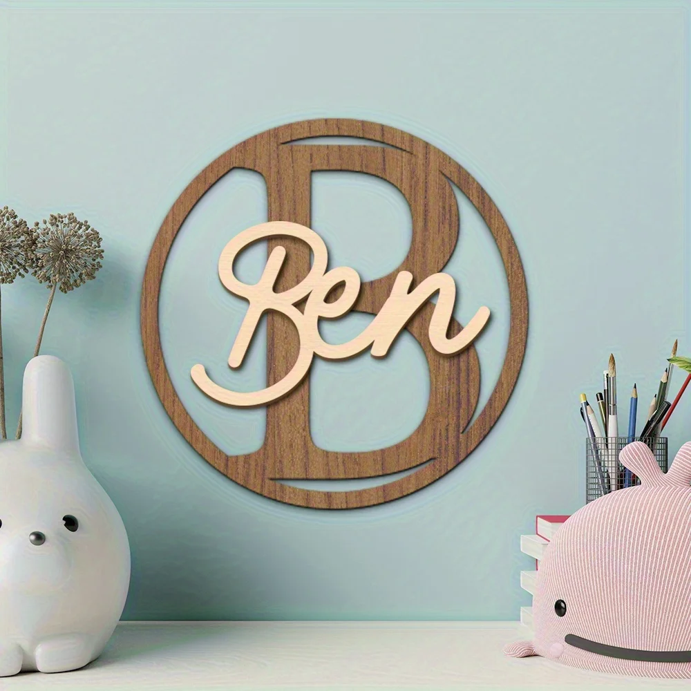 Cut round Nameplate Wall Decor - 26 Letters Customizable Personalized Text Design Craftsmanship for Home Decor