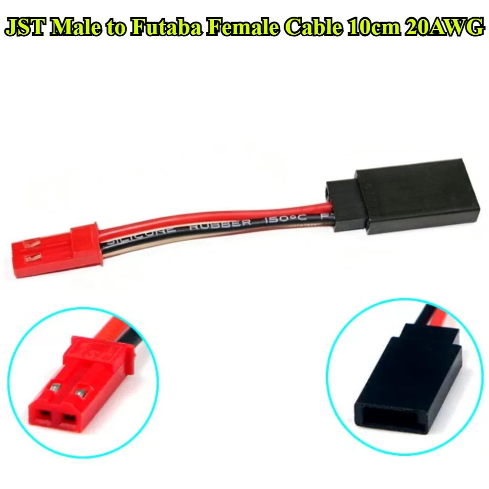 10Pcs JST Plug to JST/JR/Futaba Connector Male Female Cable Servo Adapter Silicone Wire 10cm 20AWG for RC Plane Helicopter Car
