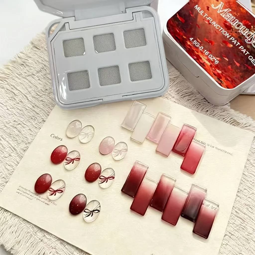 

6-color burgundy cushion patting solid gel, gradient blush solid gel, UV nail gel, artistic nail art charm